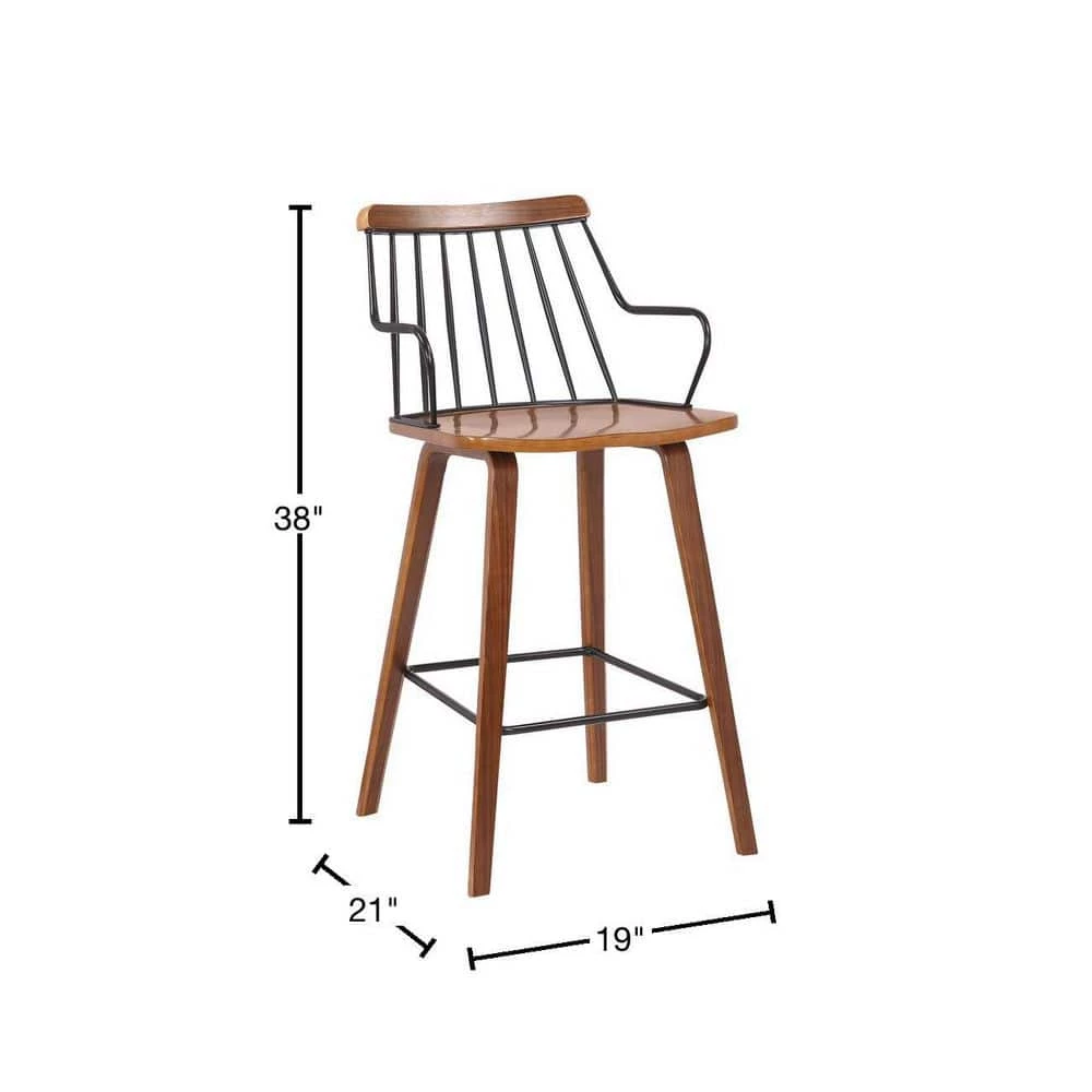 Micah Walnut and Metal Modern 26 in. Counter Height Bar Stool by Armen Living 5 Micah Walnut and Metal Modern 26 in. Counter Height Bar Stool by Armen Living - Image 3