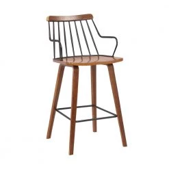 Micah Walnut and Metal Modern 26 in. Counter Height Bar Stool by Armen Living