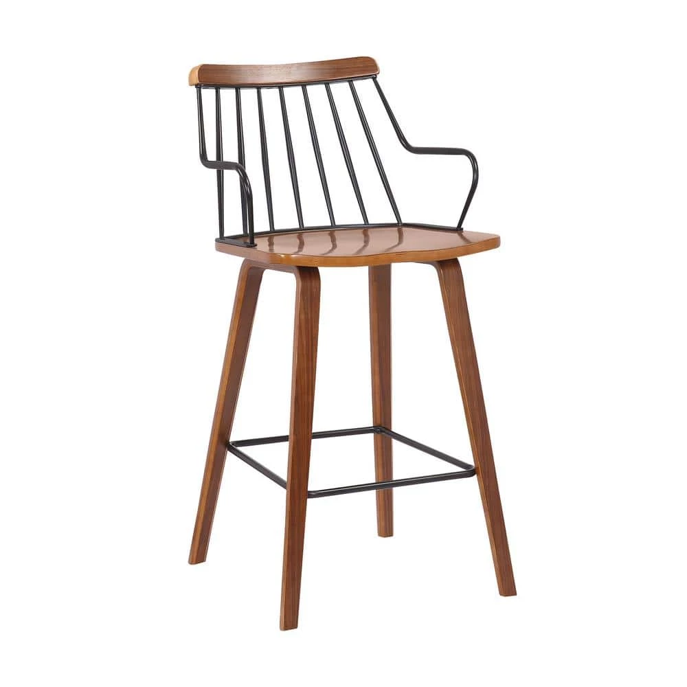 Micah Walnut and Metal Modern 26 in. Counter Height Bar Stool by Armen Living 3 Micah Walnut and Metal Modern 26 in. Counter Height Bar Stool by Armen Living