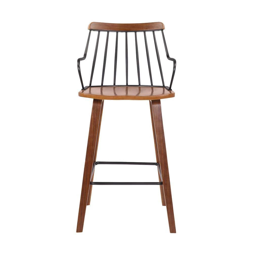 Micah Walnut and Metal Modern 26 in. Counter Height Bar Stool by Armen Living 6 Micah Walnut and Metal Modern 26 in. Counter Height Bar Stool by Armen Living - Image 4