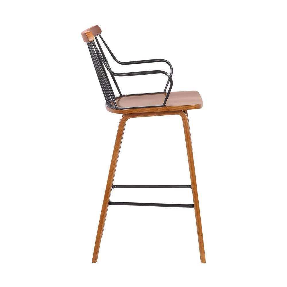 Micah Walnut and Metal Modern 26 in. Counter Height Bar Stool by Armen Living 4 Micah Walnut and Metal Modern 26 in. Counter Height Bar Stool by Armen Living - Image 2