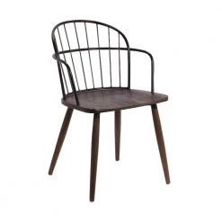 Bradley Steel Framed Side Chair in Black Powder Coated Finish and Walnut Glazed Wood by Armen Living