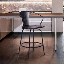 Payton Contemporary 30" Bar Height Bar Stool in Black Brushed Wood and Black Powder Coated Finish by Armen Living -Armen Living Online Shop walnut glazed brown armen living bar stools lcpybawbbl30 31 1000