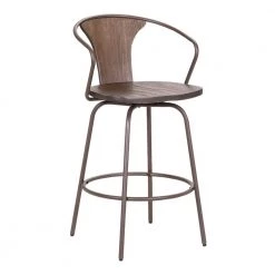 Payton Contemporary 30" Bar Height Bar Stool in Black Brushed Wood and Black Powder Coated Finish by Armen Living