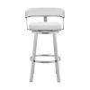 Cohen 26 in. Low Back White Faux Leather and Brushed Stainless Steel Swivel Bar Stool by Armen Living -Armen Living Online Shop white armen living bar stools 721535762187 64 1000