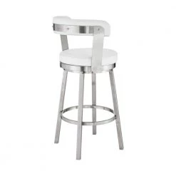 Bryant 26 in. Height White Faux Leather and Brushed Stainless Steel Frame Low Back Swivel Bar Stool by Armen Living 14 Bryant 26 in. Height White Faux Leather and Brushed Stainless Steel Frame Low Back Swivel Bar Stool by Armen Living -Armen Living Online Shop white armen living bar stools lcbybabswh26 1f 1000
