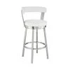 Bryant 26 in. Height White Faux Leather and Brushed Stainless Steel Frame Low Back Swivel Bar Stool by Armen Living -Armen Living Online Shop white armen living bar stools lcbybabswh26 64 1000
