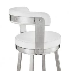 Bryant 26 in. Height White Faux Leather and Brushed Stainless Steel Frame Low Back Swivel Bar Stool by Armen Living 17 Bryant 26 in. Height White Faux Leather and Brushed Stainless Steel Frame Low Back Swivel Bar Stool by Armen Living -Armen Living Online Shop white armen living bar stools lcbybabswh26 76 1000
