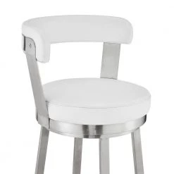 Bryant 26 in. Height White Faux Leather and Brushed Stainless Steel Frame Low Back Swivel Bar Stool by Armen Living 16 Bryant 26 in. Height White Faux Leather and Brushed Stainless Steel Frame Low Back Swivel Bar Stool by Armen Living -Armen Living Online Shop white armen living bar stools lcbybabswh26 fa 1000