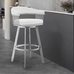 Chelsea 38 in. White Standard Back Stainless Steel 30 in. Bar Stool with Faux Leather Seat by Armen Living 19 Chelsea 38 in. White Standard Back Stainless Steel 30 in. Bar Stool with Faux Leather Seat by Armen Living -Armen Living Online Shop white armen living bar stools lccsbabswh30 31 1000