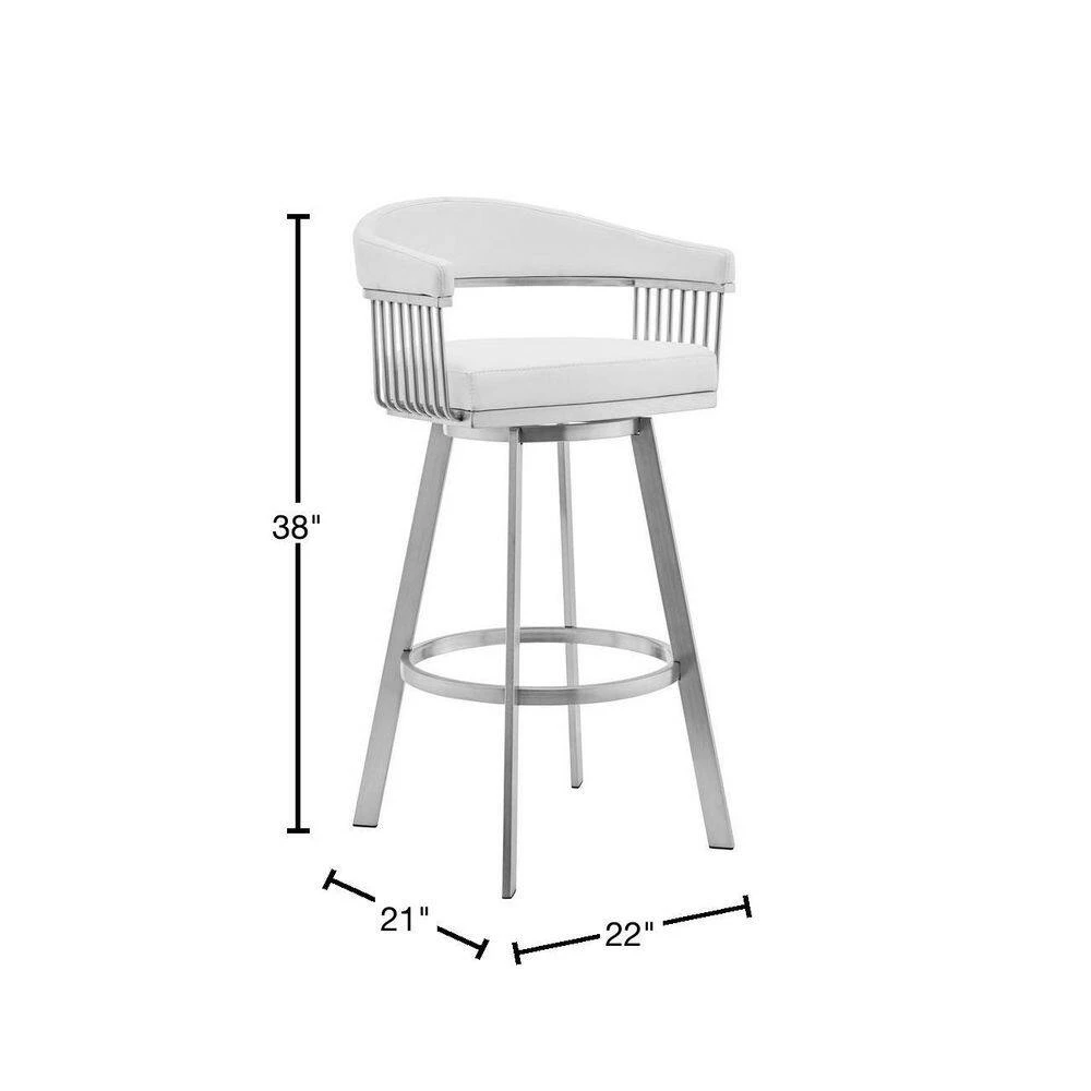 Chelsea 38 in. White Standard Back Stainless Steel 30 in. Bar Stool with Faux Leather Seat by Armen Living 5 Chelsea 38 in. White Standard Back Stainless Steel 30 in. Bar Stool with Faux Leather Seat by Armen Living - Image 3
