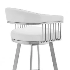 Chelsea 38 in. White Standard Back Stainless Steel 30 in. Bar Stool with Faux Leather Seat by Armen Living 17 Chelsea 38 in. White Standard Back Stainless Steel 30 in. Bar Stool with Faux Leather Seat by Armen Living -Armen Living Online Shop white armen living bar stools lccsbabswh30 44 1000