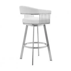 Chelsea 38 in. White Standard Back Stainless Steel 30 in. Bar Stool with Faux Leather Seat by Armen Living 15 Chelsea 38 in. White Standard Back Stainless Steel 30 in. Bar Stool with Faux Leather Seat by Armen Living -Armen Living Online Shop white armen living bar stools lccsbabswh30 4f 1000