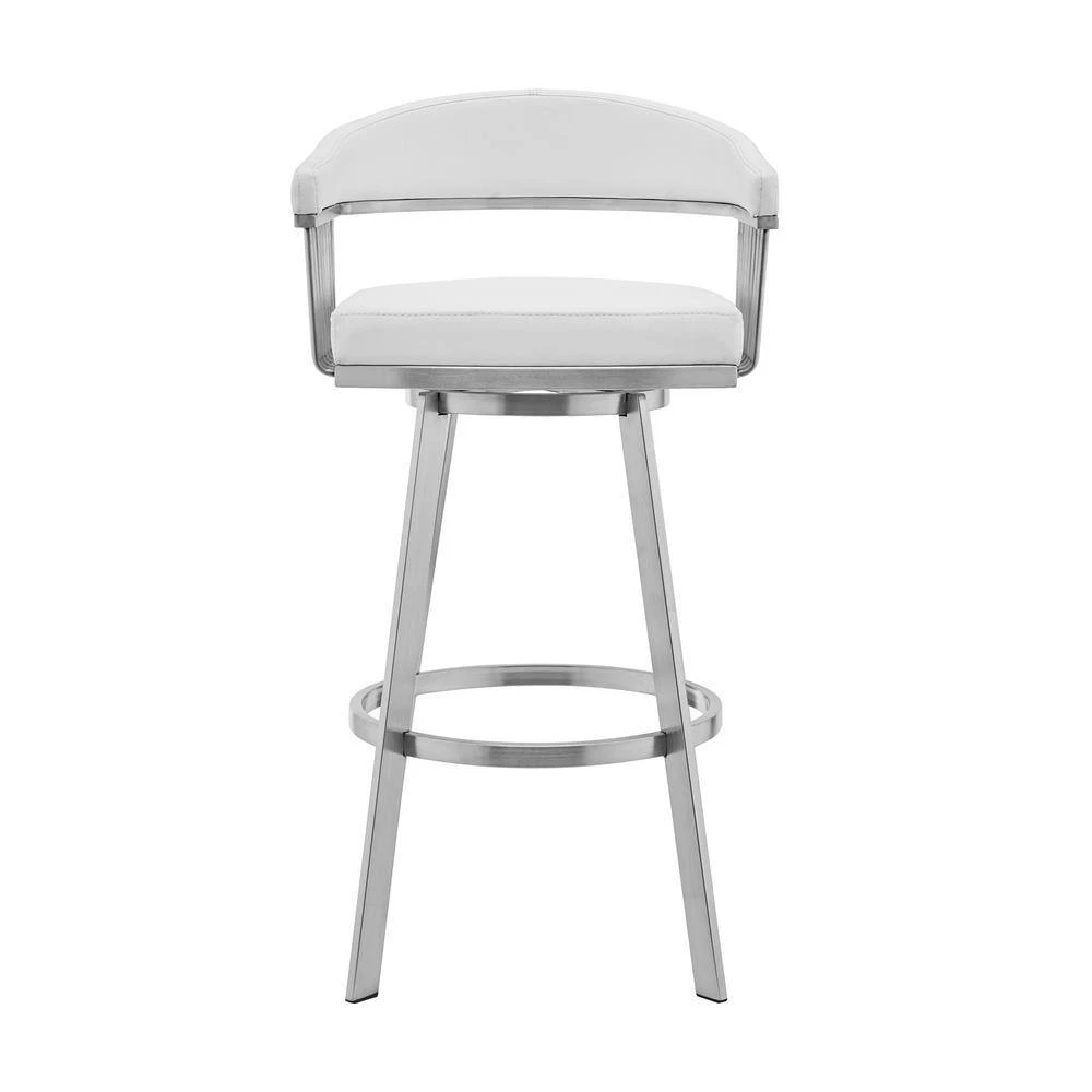 Chelsea 38 in. White Standard Back Stainless Steel 30 in. Bar Stool with Faux Leather Seat by Armen Living 6 Chelsea 38 in. White Standard Back Stainless Steel 30 in. Bar Stool with Faux Leather Seat by Armen Living - Image 4