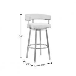 Lorin 34 in. White Lower Back Brushed Stainless Steel 26 in. Bar Stool with Faux Leather Seat by Armen Living -Armen Living Online Shop white armen living bar stools lclrbabswh26 40 1000