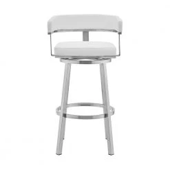 Lorin 34 in. White Lower Back Brushed Stainless Steel 26 in. Bar Stool with Faux Leather Seat by Armen Living -Armen Living Online Shop white armen living bar stools lclrbabswh26 c3 1000