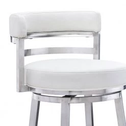 Rayner Contemporary 26 in. Counter Height in Brushed Stainless Steel Finish and White Faux Leather Bar Stool by Armen Living 14 Rayner Contemporary 26 in. Counter Height in Brushed Stainless Steel Finish and White Faux Leather Bar Stool by Armen Living -Armen Living Online Shop white brushed stainless steel armen living bar stools 721535738212 1f 1000