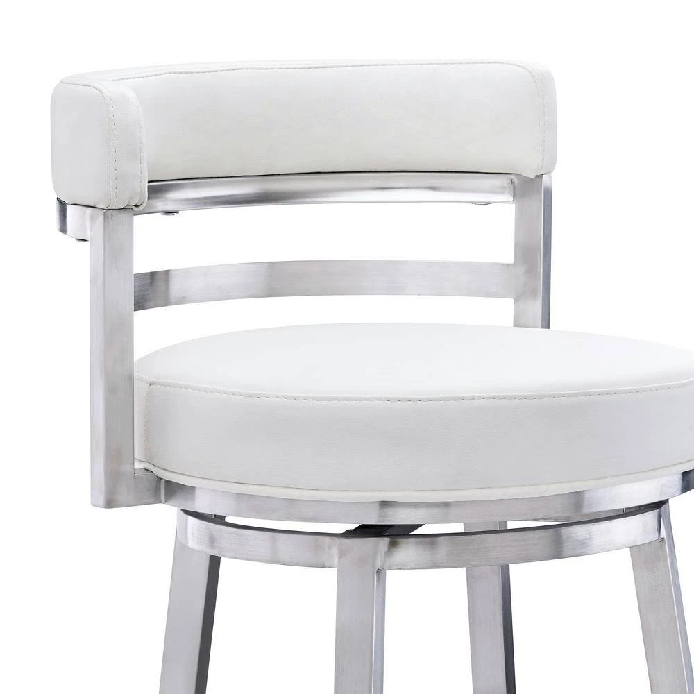 Rayner Contemporary 26 in. Counter Height in Brushed Stainless Steel Finish and White Faux Leather Bar Stool by Armen Living 7 Rayner Contemporary 26 in. Counter Height in Brushed Stainless Steel Finish and White Faux Leather Bar Stool by Armen Living - Image 5
