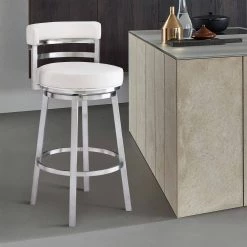 Rayner Contemporary 26 in. Counter Height in Brushed Stainless Steel Finish and White Faux Leather Bar Stool by Armen Living 17 Rayner Contemporary 26 in. Counter Height in Brushed Stainless Steel Finish and White Faux Leather Bar Stool by Armen Living -Armen Living Online Shop white brushed stainless steel armen living bar stools 721535738212 31 1000