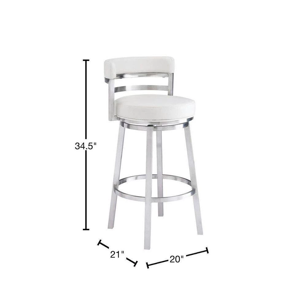 Rayner Contemporary 26 in. Counter Height in Brushed Stainless Steel Finish and White Faux Leather Bar Stool by Armen Living 4 Rayner Contemporary 26 in. Counter Height in Brushed Stainless Steel Finish and White Faux Leather Bar Stool by Armen Living - Image 2