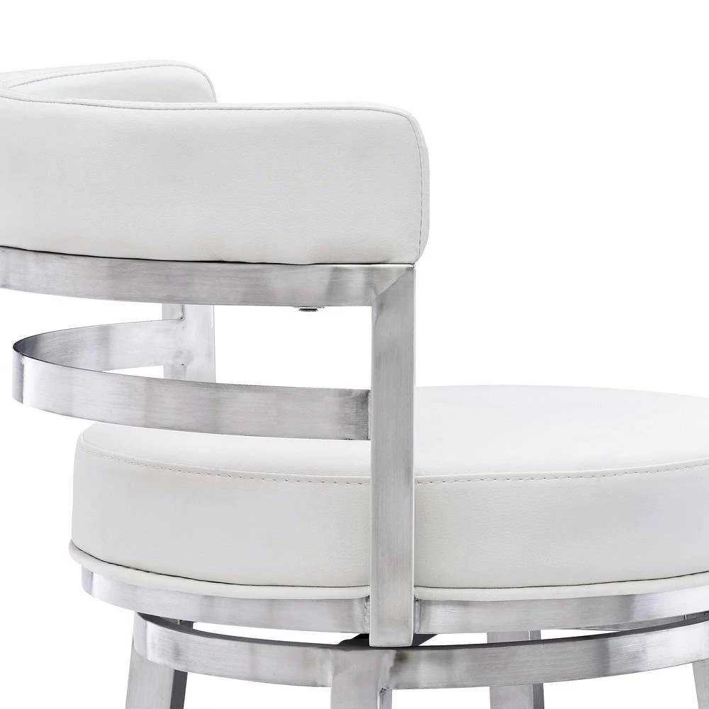 Rayner Contemporary 26 in. Counter Height in Brushed Stainless Steel Finish and White Faux Leather Bar Stool by Armen Living 8 Rayner Contemporary 26 in. Counter Height in Brushed Stainless Steel Finish and White Faux Leather Bar Stool by Armen Living - Image 6