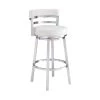 Rayner Contemporary 26 in. Counter Height in Brushed Stainless Steel Finish and White Faux Leather Bar Stool by Armen Living -Armen Living Online Shop white brushed stainless steel armen living bar stools 721535738212 64 1000