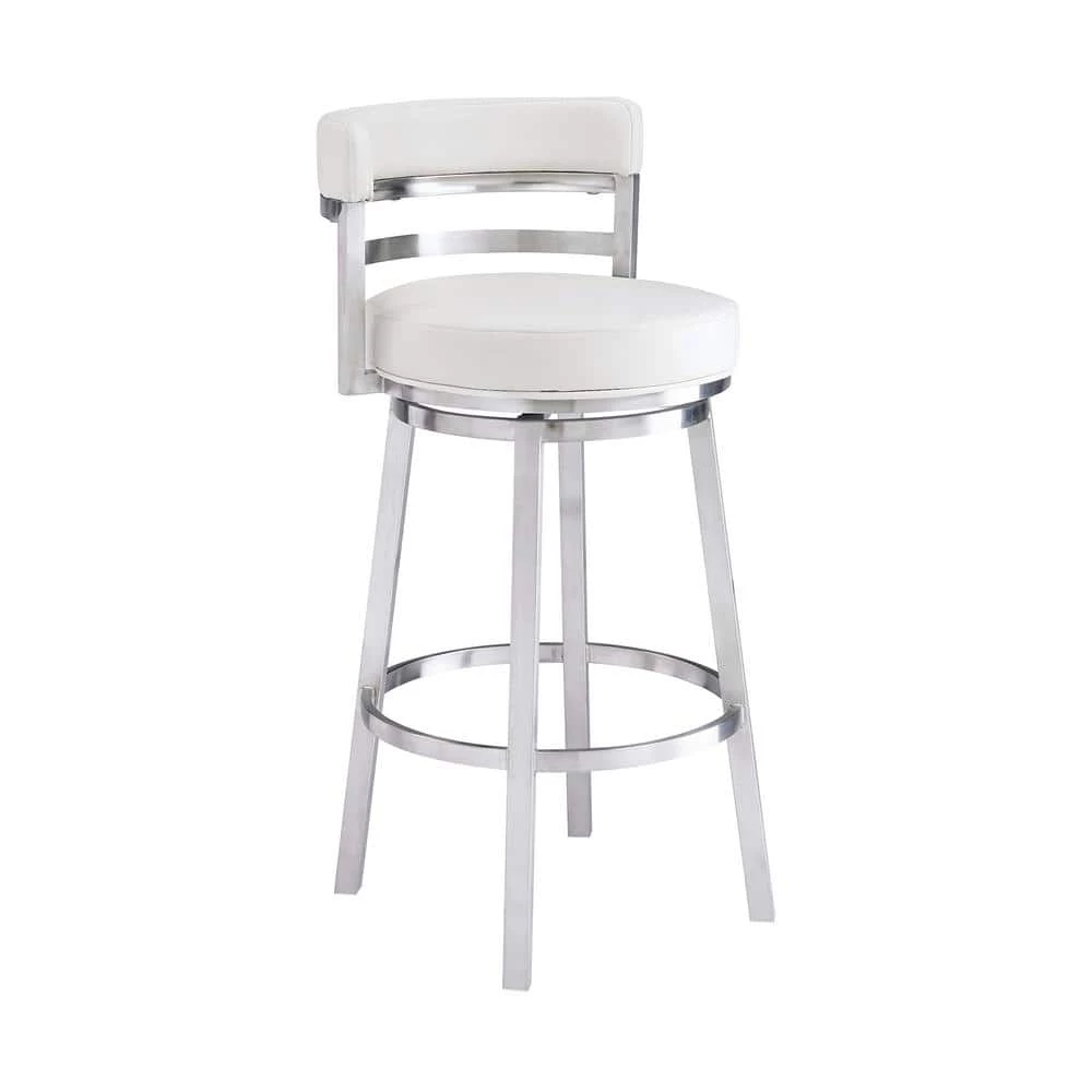 Rayner Contemporary 26 in. Counter Height in Brushed Stainless Steel Finish and White Faux Leather Bar Stool by Armen Living 3 Rayner Contemporary 26 in. Counter Height in Brushed Stainless Steel Finish and White Faux Leather Bar Stool by Armen Living