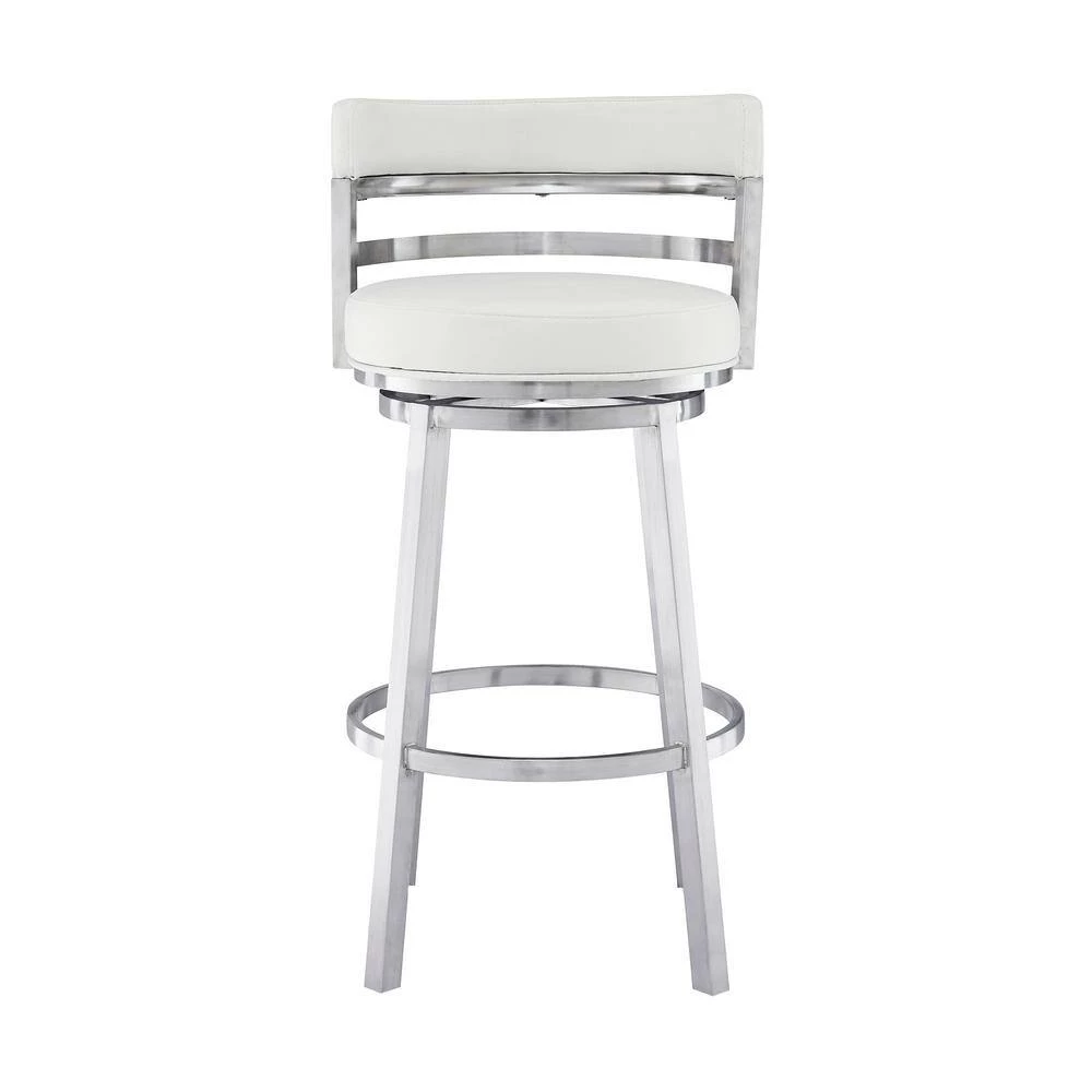 Rayner Contemporary 26 in. Counter Height in Brushed Stainless Steel Finish and White Faux Leather Bar Stool by Armen Living 5 Rayner Contemporary 26 in. Counter Height in Brushed Stainless Steel Finish and White Faux Leather Bar Stool by Armen Living - Image 3