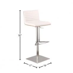 Cafe 31-41 in. White Faux Leather with Brushed Stainless Steel Finish and Walnut Veneer Back Adjustable Swivel Bar Stool by Armen Living -Armen Living Online Shop white brushed stainless steel armen living bar stools lccaswbawhb201 40 1000