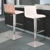 Cafe 31-41 in. White Faux Leather with Brushed Stainless Steel Finish and Walnut Veneer Back Adjustable Swivel Bar Stool by Armen Living -Armen Living Online Shop white brushed stainless steel armen living bar stools lccaswbawhb201 64 1000