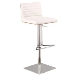Cafe 31-41 in. White Faux Leather with Brushed Stainless Steel Finish and Walnut Veneer Back Adjustable Swivel Bar Stool by Armen Living -Armen Living Online Shop white brushed stainless steel armen living bar stools lccaswbawhb201 a0 1000