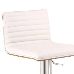 Cafe 31-41 in. White Faux Leather with Brushed Stainless Steel Finish and Walnut Veneer Back Adjustable Swivel Bar Stool by Armen Living -Armen Living Online Shop white brushed stainless steel armen living bar stools lccaswbawhb201 c3 1000