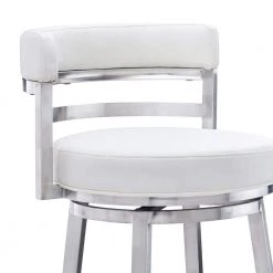 Madrid Contemporary 26 in. Counter Height Bar Stool in Brushed Stainless Steel and White Faux Leather by Armen Living -Armen Living Online Shop white brushed stainless steel armen living bar stools lcmababswh26 1f 1000
