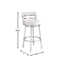 Madrid Contemporary 26 in. Counter Height Bar Stool in Brushed Stainless Steel and White Faux Leather by Armen Living -Armen Living Online Shop white brushed stainless steel armen living bar stools lcmababswh26 40 1000