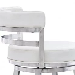 Madrid Contemporary 26 in. Counter Height Bar Stool in Brushed Stainless Steel and White Faux Leather by Armen Living -Armen Living Online Shop white brushed stainless steel armen living bar stools lcmababswh26 44 1000