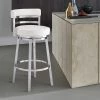 Madrid Contemporary 26 in. Counter Height Bar Stool in Brushed Stainless Steel and White Faux Leather by Armen Living -Armen Living Online Shop white brushed stainless steel armen living bar stools lcmababswh26 64 1000