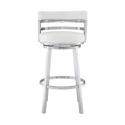 Madrid Contemporary 26 in. Counter Height Bar Stool in Brushed Stainless Steel and White Faux Leather by Armen Living -Armen Living Online Shop white brushed stainless steel armen living bar stools lcmababswh26 c3 1000