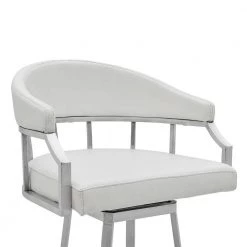 Palmdale 30" Bar Height Swivel White Faux Leather Stool in Brushed Stainless Steel Finish by Armen Living -Armen Living Online Shop white brushed stainless steel armen living bar stools lcvlbabswh30 1f 1000