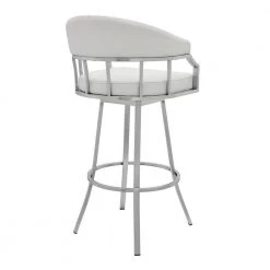 Palmdale 30" Bar Height Swivel White Faux Leather Stool in Brushed Stainless Steel Finish by Armen Living -Armen Living Online Shop white brushed stainless steel armen living bar stools lcvlbabswh30 4f 1000