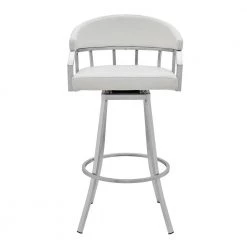 Palmdale 30" Bar Height Swivel White Faux Leather Stool in Brushed Stainless Steel Finish by Armen Living -Armen Living Online Shop white brushed stainless steel armen living bar stools lcvlbabswh30 c3 1000