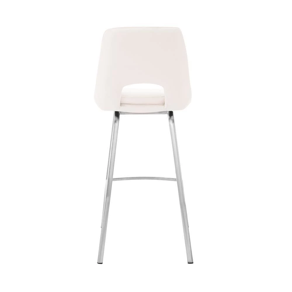 Carise 41 in. Product Height White/Brushed Stainless Steel Faux Leather and High Back Swivel 30" Bar Stool by Armen Living 8 Carise 41 in. Product Height White/Brushed Stainless Steel Faux Leather and High Back Swivel 30" Bar Stool by Armen Living - Image 6