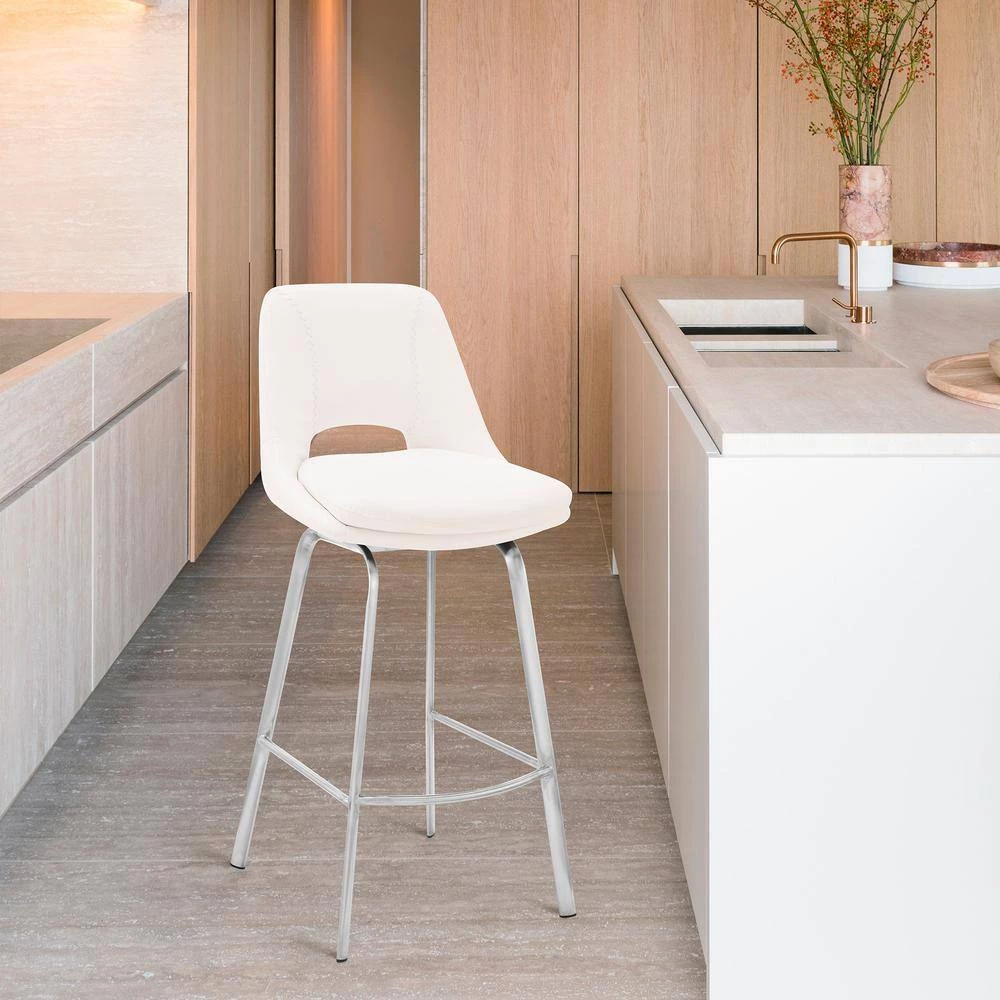 Carise 41 in. Product Height White/Brushed Stainless Steel Faux Leather and High Back Swivel 30" Bar Stool by Armen Living 12 Carise 41 in. Product Height White/Brushed Stainless Steel Faux Leather and High Back Swivel 30" Bar Stool by Armen Living - Image 10