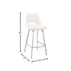 Carise 41 in. Product Height White/Brushed Stainless Steel Faux Leather and High Back Swivel 30" Bar Stool by Armen Living 14 Carise 41 in. Product Height White/Brushed Stainless Steel Faux Leather and High Back Swivel 30" Bar Stool by Armen Living -Armen Living Online Shop white stainless steel armen living bar stools lccababswh30 40 1000
