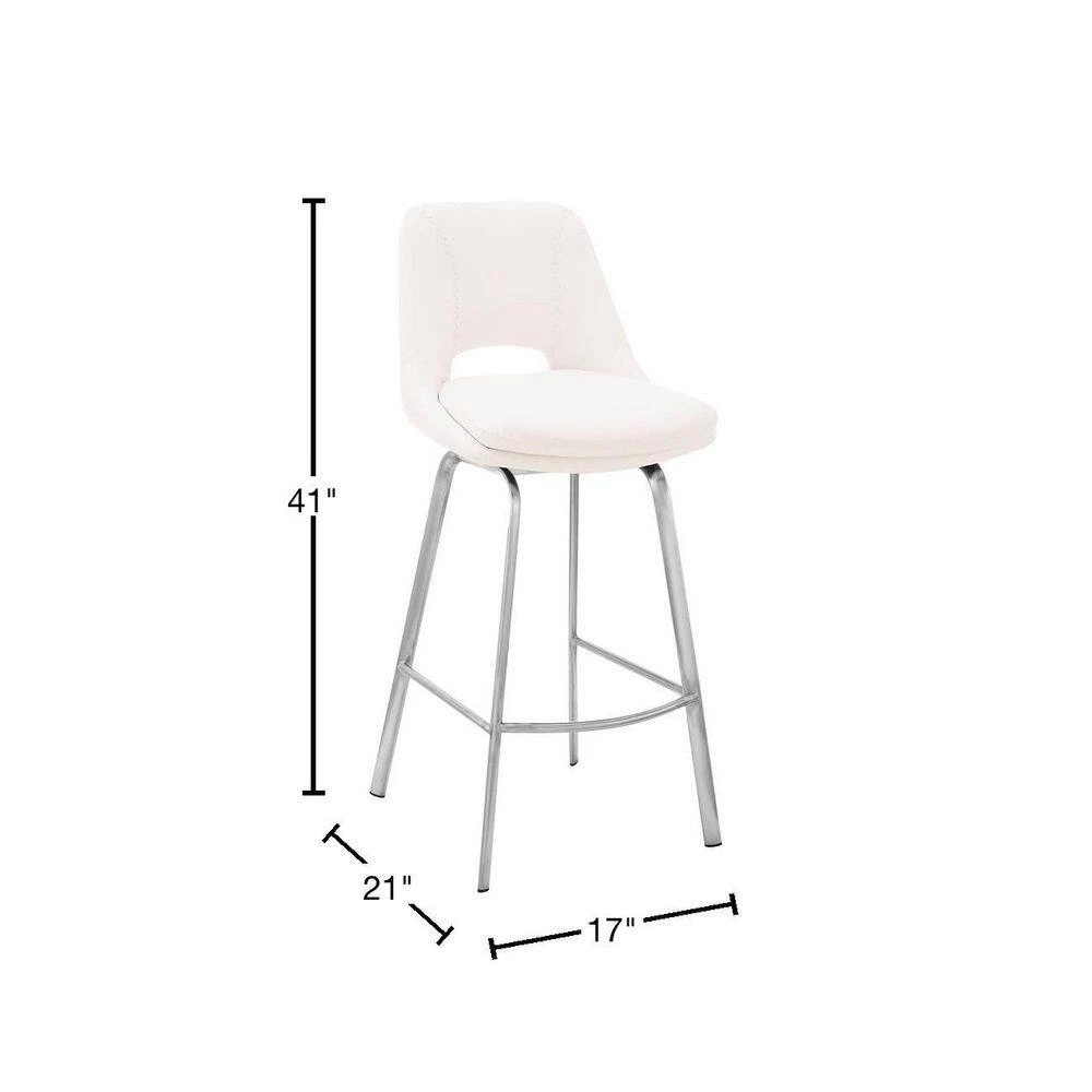 Carise 41 in. Product Height White/Brushed Stainless Steel Faux Leather and High Back Swivel 30" Bar Stool by Armen Living 5 Carise 41 in. Product Height White/Brushed Stainless Steel Faux Leather and High Back Swivel 30" Bar Stool by Armen Living - Image 3