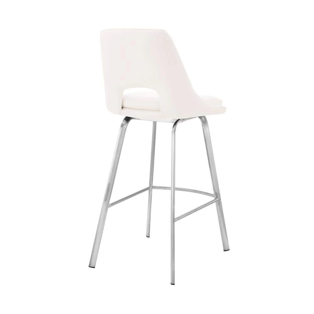 Carise 41 in. Product Height White/Brushed Stainless Steel Faux Leather and High Back Swivel 30" Bar Stool by Armen Living 7 Carise 41 in. Product Height White/Brushed Stainless Steel Faux Leather and High Back Swivel 30" Bar Stool by Armen Living - Image 5