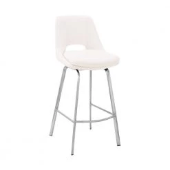 Carise 41 in. Product Height White/Brushed Stainless Steel Faux Leather and High Back Swivel 30" Bar Stool by Armen Living
