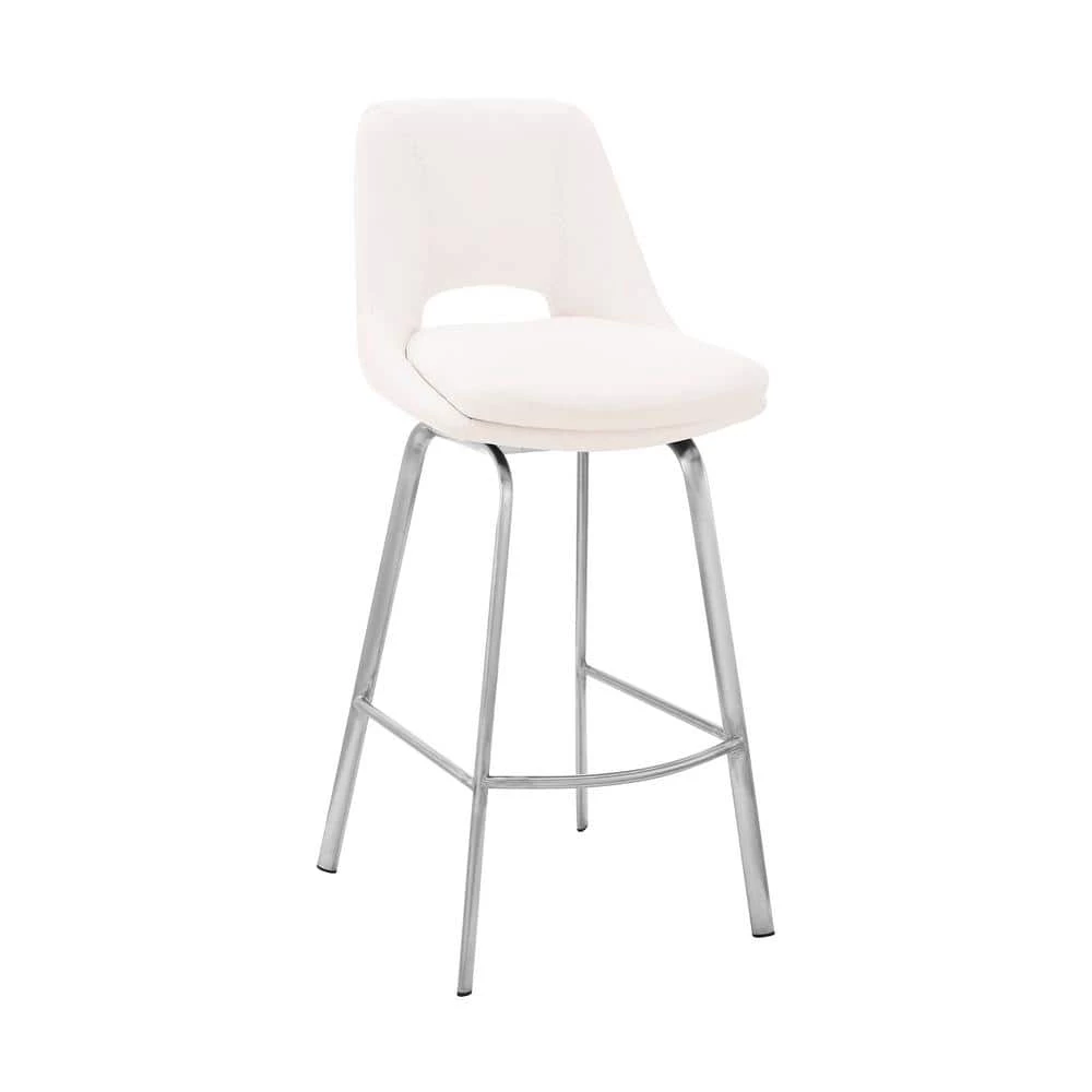 Carise 41 in. Product Height White/Brushed Stainless Steel Faux Leather and High Back Swivel 30" Bar Stool by Armen Living 3 Carise 41 in. Product Height White/Brushed Stainless Steel Faux Leather and High Back Swivel 30" Bar Stool by Armen Living