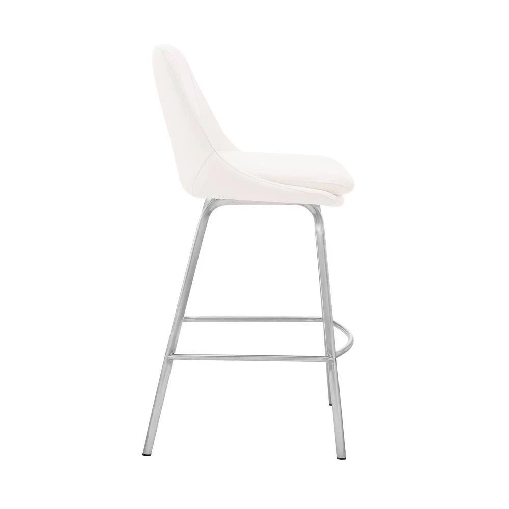 Carise 41 in. Product Height White/Brushed Stainless Steel Faux Leather and High Back Swivel 30" Bar Stool by Armen Living 4 Carise 41 in. Product Height White/Brushed Stainless Steel Faux Leather and High Back Swivel 30" Bar Stool by Armen Living - Image 2