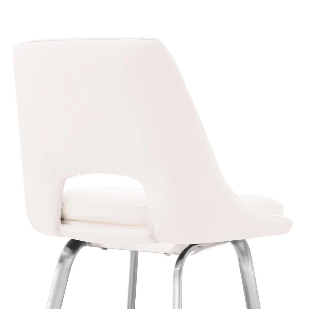Carise 41 in. Product Height White/Brushed Stainless Steel Faux Leather and High Back Swivel 30" Bar Stool by Armen Living 10 Carise 41 in. Product Height White/Brushed Stainless Steel Faux Leather and High Back Swivel 30" Bar Stool by Armen Living - Image 8